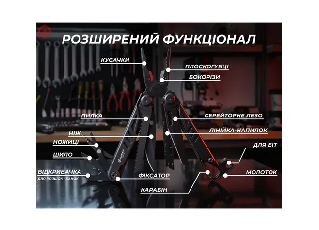 Мультитул Ganzo G305B, (18.2 см) 17 функций + биты и чехол Фото 4